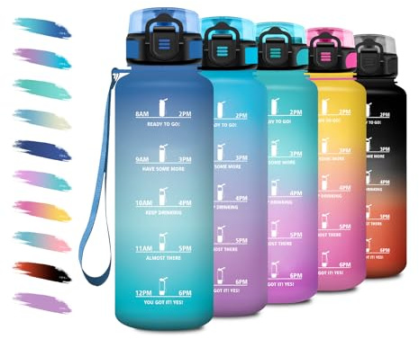 Wasserflasche 1.5L, Motivierende Wasserflasche mit Zeitmarkierung, Sport Trinkflasche mit Filte, Auslaufsicher, Kohlensäure Geeignet, Sportflasche für Radfahren, Fahrrad, Klettern, Fitnessstudio