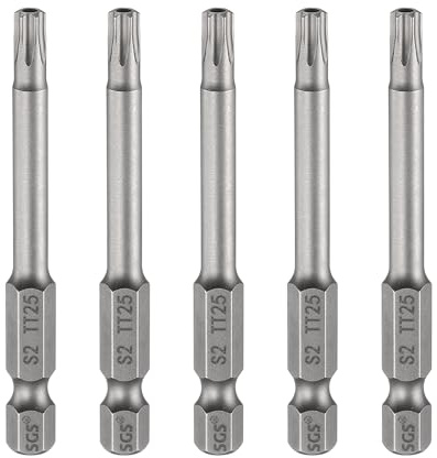 QUARKZMAN 5Pz TT25 Punte Cacciaviti Torx Sicurezza 65mm L Set Precisione | Gambo Esagonale 1/4, Magnetiche, Antimanomissione, a Stella a 6 Punte, Trapano Acciaio S2, Utensili Elettrico Industriali