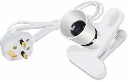 Clip Desk Lamp Holder 1 Pack UK Plug With 2 m Cable Bayonet Bulb Holder Socket Base With Switch Portable Light Bulb Socket Fixed On The Desk Table For Garage Bedroom & Office (White)