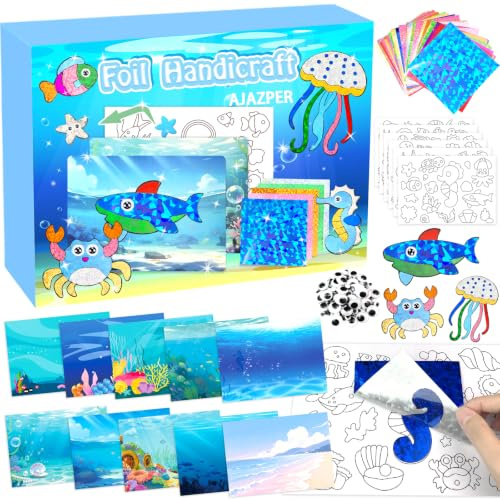 AJAZPER Kunst & Bastelaktivität, Folienspaß für Kinder, DIY Kreatives Aktivität Reisespielzeug, Bastelsets, Bastelkoffer Geschenk für Mädchen & Jungen ab 4 Jahren Geburtstag Weihnachten (Blau)
