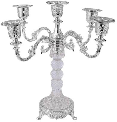 Sharplace 5-Armiger Kerzenhalter, Kandelaber, Retro-Design, romantische Fotografie-Requisite, Kerzenständer, Kerzenhalter für Schlafzimmer, Heimdekoration, Silber