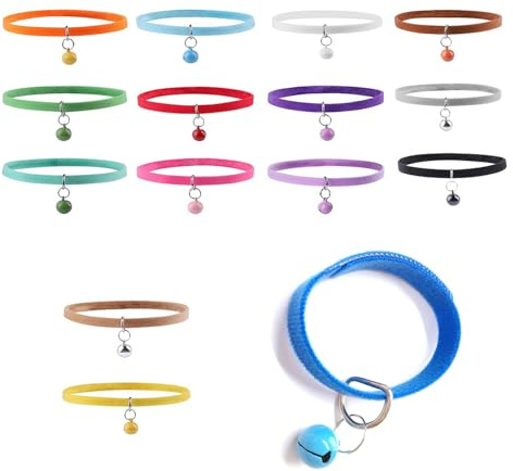 REYIN-CHHN 15Pcs Kitten Collar with Bell Puppy Collars for Newborn Teacup Dog Small Pet Extra Mini Cat Collars Adjustable Soft Plush Double Sided Colar for Kittens Puppies with Bells Length 13.8