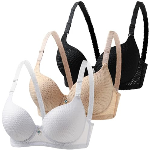 Lot de 3 Soutien Gorge Classiques Femme Grande Taille Soutien Gorgé Dentelle Brassière Push Up Fin Armature Support Haut Anti Soutiens Gorge Ptose Confort Quotidien Brassiere Lingerie Sport Bra