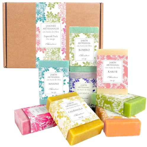 CABRERIZO SOAP Jabones para regalar naturales – Jabon facial limpiador y corporal en pastilla para limpieza diaria, cuidado de la piel y regalo mujer - 8 jabones artesanales x 120g