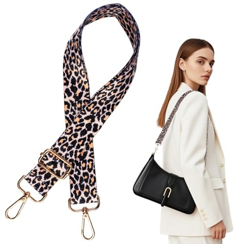 Correa Bandolera Estampado Leopardo para Bolso Mujer – Ajustable 3.8 cm en Tela Poliéster/Cólon,Bandolera con Cierre Ajustable de Nylon, Ideal para Bolsos de Mano, Sacos, Sustitutos o Estilos ‘Banana’