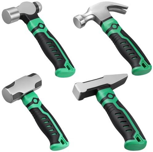 CHEUNGR 4PCS Mini Hammer Set, 340g Small Claw Hammer, 390g Ball Pein Hammer, 380g Machinist Mallet, 550g Sledgehammer, High Carbon Steel, Suit for Construction, Metalworking, Crafting