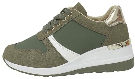 YIzdegg sneakers med kilklack dam, tjock sula, sportskor med skosnören, fritidsskor, bekväma löparskor, lätta joggingskor, halkfria, vandringsskor, klassiska sneakers, Svartgrön, 39