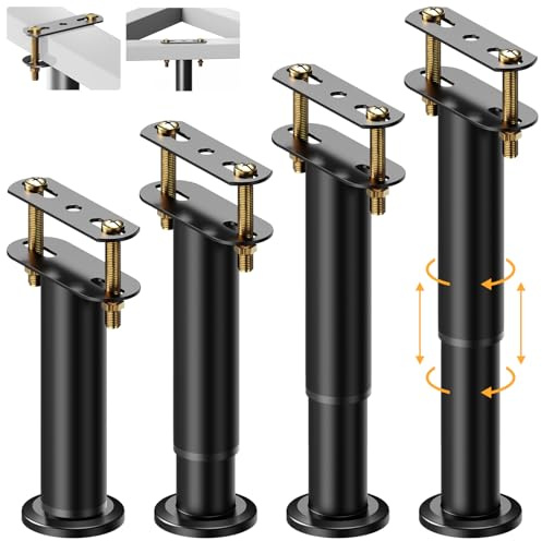 Abiglifty 4Pcs Furniture Legs,18-33cm (7-13 Inch) | Adjustable Heavy Duty Metal Bed Support Leg with 8 Bolts and Nuts for Cabinet, Sofa, Bed Frame ,Chair Replacement Parts