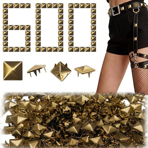 Hexizexi 600 Stück Quadratische Nieten Metall 8mm Studs Pyramiden Spike Nieten Bronze Nieten für Leder Ziernieten DIY Punk Niete für Kleidung Taschen Gürteln Mänteln Schuhen Handschuhen