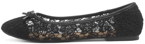 Lilley Womens Black Lace Bow Ballerina Shoe