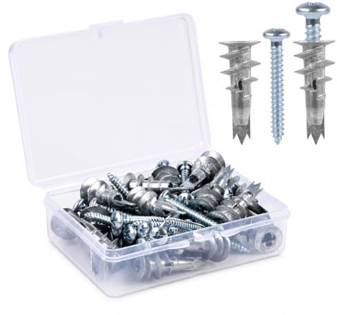 100 Piezas Tacos y Tornillos Set - 50 Tacos para Pladur Autoperforantes + 50 Tornillos, Kit Tacos Pared Metal Acero Zincado para Pladur Pared Hueca Ladrillo Hueco