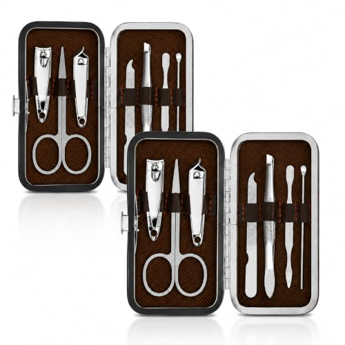 2 unids set de manicura set de cortaúñas, conjunto de cuidado de uñas con cortaúñas, tijeras, pinza para cejas, lima y funda portátil