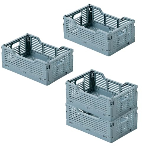 Jinfanshurich Klappbox 4er Set Kunststoff, Faltbare Aufbewahrungsbox stapelbar, Klappkiste für Küche, Büro, Schlafzimmer & Kinderzimmer, Aufbewahrungskorb platzsparend (Blau, 22x15x9cm)