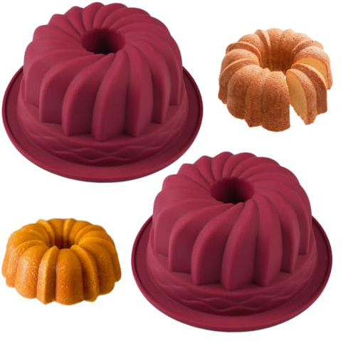 2 stycken Gugelhupf-formar silikon kakform Ø 10 cm Gugelhupf bakform silikon Gugelhupfform, non-stick Gugelhupfformar återanvändbara för kakor, gudmat, gelatin, bröd (röd)