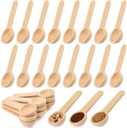 60 Pz Cucchiaini in Legno Piccoli, 6,8cm Mini Cucchiai di Legno | Cucchiaini da Cucina Rotondi in Legno Naturale, Cucchiai in Legno con Manico Corto per Condimenti, Sale, Zucchero, Caffè