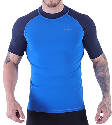 H.MILES Herren Rash Vest Rashguard Kurzarm schwarz Schnorcheln Schwimmen Surfen Tops Tauchen Anzug UV Schutz Beach T-Shirt Shortsleeve