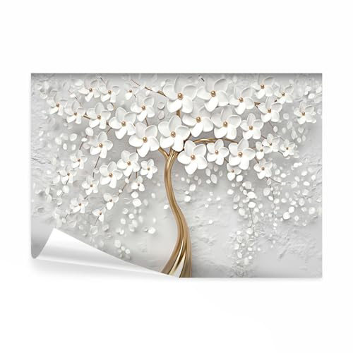 decomonkey Fototapete Blumen Baum 400x280 cm XL Tapete Fototapeten Vlies Tapeten Vliestapete Wandtapete moderne Wandbild Wand Schlafzimmer Wohnzimmer Ornament Modern
