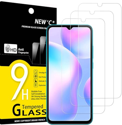 NEW'C 3 Stück für Xiaomi Redmi 9A, Xiaomi Redmi 9C für Panzerglas, Frei von Kratzern, 9H Härte, HD Displayschutzfolie, 0.33mm Ultra-klar, Ultrabeständig
