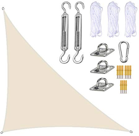 RTWAY Sun Shade Sail Triangle 4 x 4 x 5.7 m UV Block Canopy for Patio, Right Angle Garden Shade Sails with Fixing Kit, Sunshade Awnings for Outdoor