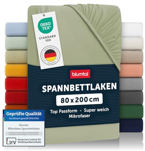 Blumtal® Spannbettlaken 80x200x30cm aus Microfaser - Oekotex zertifiziertes Bettlaken Spannbettlaken in Light Olive Green - Grün