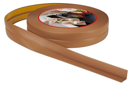 Battiscopa Morbido PVC Autoadesivo Flessibile Divisibile 18x18mm 5m Ambra | Nastro sigillante angolare, per cucina, bagno, lavabo, vasca e finestre, montaggio facile