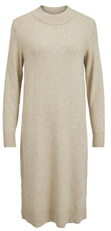 VILA Robe Viril Crew Neck L/S Midi Robe Noos, Mélange Naturel., XS