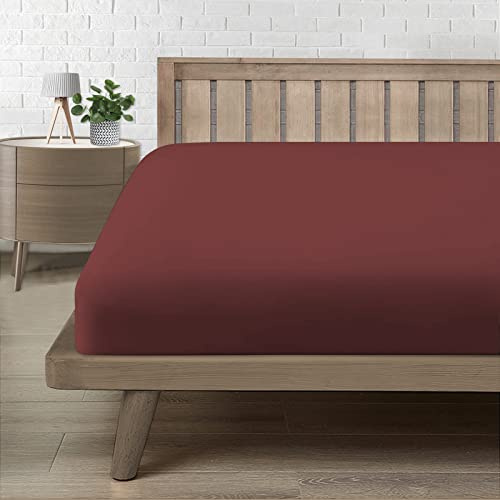 Lenzuolo Sotto con Angoli Matrimoniale 160, Lenzuolo in Premium Microfibra Certificato Oeko-TEX®, Lenzuolo Letto Matrimoniale Confortevole Morbido Traspirante Bordeaux 160x190/200 H30 cm