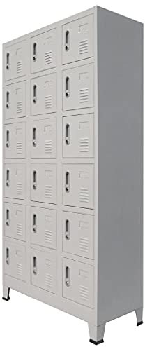 Makastle Wertfachschrank Fächerschrank Schließfachschrank mit 18 Fächern Metallspind Umkleideschrank Stahlblech, Abschließbare Türen, Einfacher Zusammenbau, Metall 90 x 40 x 180 cm