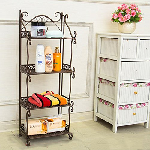 Scaffale da Bagno in Ferro battuto Lavabo da Bagno a Pavimento Lavabo WC Scaffale portaoggetti (Bronzo Quattro Piani)