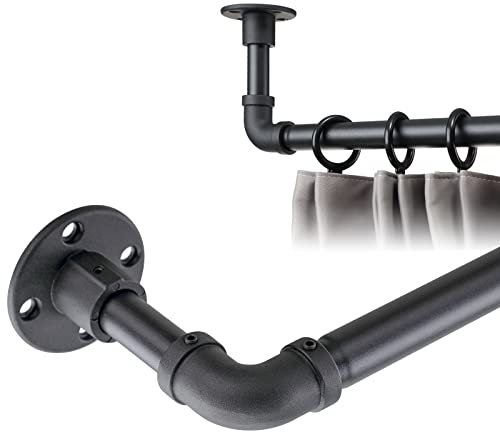 HARRMS Industrielle Gardinenstange Ausziehbar, 81-145cm, Verstellbare Vorhangstange Schwarz Matt, Gardienenstangenset Edelstahl Scheibengardinenstange Deckenmontage für Schlafzimmer, Wohnzimmer