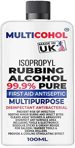 Multicohol 99.9% First aid Antiseptic Rubbing Isopropyl Alcohol Disinfectant Kills 99% Bacteria, Germs, Fungus, Sanitiser Multipurpose (100ml Cap)