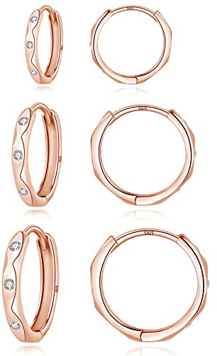 Loutade Creoler silver 925, 3 par 925 sterling silver, kreolskt örhängesset, allergivänligt liten, unisex, sömn, brosk, rund, kreolsk örhängen, kreoler silver, damörhängen i 9/11/13 mm, Cubic