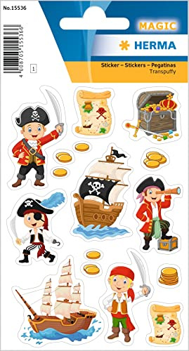 HERMA 15536 Lot de 16 petits autocollants pirates avec coffre au trésor, carte au trésor, étiquettes pour enfants pour album photo, album de poésie, scrapbooking, décoration d'anniversaire, lettres,
