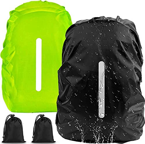 Rwekdza Lot de 2 Housses de Pluie imperméables pour Sac à Dos Housse de Pluie réfléchissante pour Sac à Dos Anti-poussière vélo randonnée Camping Voyage (M 30L-45L)