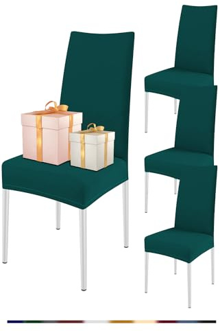 FIGOOO Stuhlhussen 4er Set Stretch Stuhlhussen für Esszimmerstühle Elastisch Moderne Universal Stuhlbezug für Restaurant Hotel Bankett Party Deko(Dunkelgrün,4er Set)