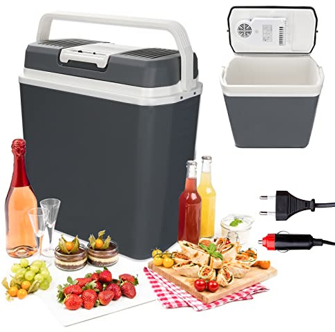 Gimisgu 24 Liter Elektrische Kühlbox Auto, Kühlbox Elektrischer mit Kühl- und Warmhaltefunktion, Tragbarer Mini-Kühlschrank 12 Volt und 230 Volt ECO Modus Mit Kabel, für Auto Camping