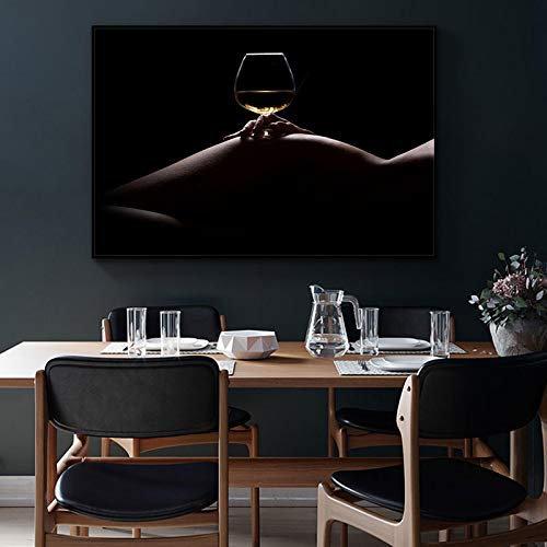 Schwarzer sexy Körper, nackte Frauen, Weinglas, Gemälde auf Leinwand, afrikanische Kunst, Poster und Drucke, Wandkunst, Bild für Wohnzimmer, 60 x 80 cm, rahmenlos