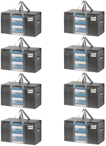 VENO Extra Große Umzugstasche, Aufbewahrungstaschen mit Reißverschluss,Aufbewahrungsbox mit Deckel,für Umzug,Bettdecken, Kleideraufbewahrung, Alternative zu Umzugskartons.(Schwarz, 8er-Pack)