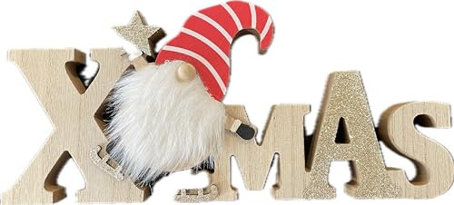 khevga Weihnachtsdeko Schriftzug Xmas Weihnachtsmann Tisch-Deko Weihnachten Holz (rot gestreift)