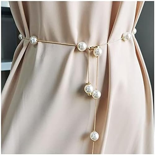 SONGYUDIYI Eleganter Perlengürtel Für Damen, Einfach Verstellbar, Metall, Dünne Kette, Schmaler Gürtel, Dekorativer Schmuck,Gold,110,Collector88