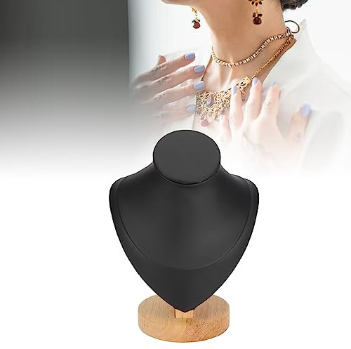 BestAlice Présentoir de Collier, Buste de Bijoux, Présentoir de Collier, Support de Bijoux, Collier, Mannequin, Buste de Collier, Bois, Cuir PU, Support de Buste de Bijoux pour Magasin(Noir)