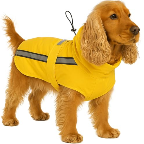 Regenmantel Hund - Ciro Gelb - Größe A:50cm B:58cm C:58-67cm - Polyester - wasserdicht - reflektierende Streifen - Klettverschluss - waschbar bei 30°C