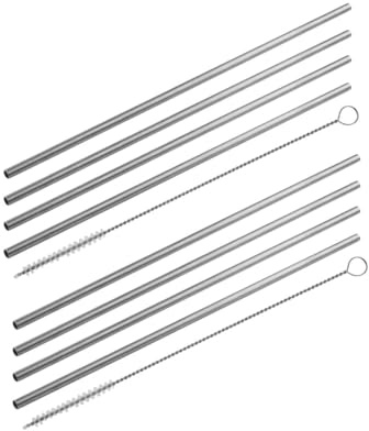 Fackelmann 9911050 Lot de 8 pailles en inox avec 2 goupillons, pailles en inox, pailles réutilisables, pailles et goupillons de nettoyage, Acier inoxydable, Nylon, Argenté, 24 cm | Boissons servies avec style, Lot de 8 pailles, Inox 24 cm, 2 goupillons, Réutilisables pour cocktail et soda