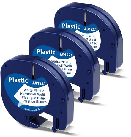 3x MarkField Kompatibel mit Dymo Letratag Etikettenband Schwarz auf Weiß, Kompatibel mit Dymo LetraTag Plastic Schriftband 12 mm x 4 m für 100H LT-100T 200B XR XM