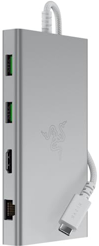 Razer USB-C Dock - 11 ports with HDMI, Gigabit Ethernet, 3.5mm audio port, USB-A & -C, compatible with Windows and Mac (screen output with 4K, 7.1 surround sound) Mercury