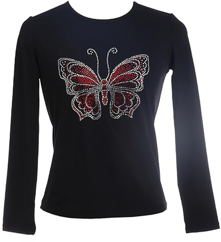 Youthful flying Eiskunstlauf Jacke Damen und Mädchen Professionelles Training Eislaufen Jacke Top mit Kristall für Kinder Erwachsene(Size:L,Color:Schwarz)