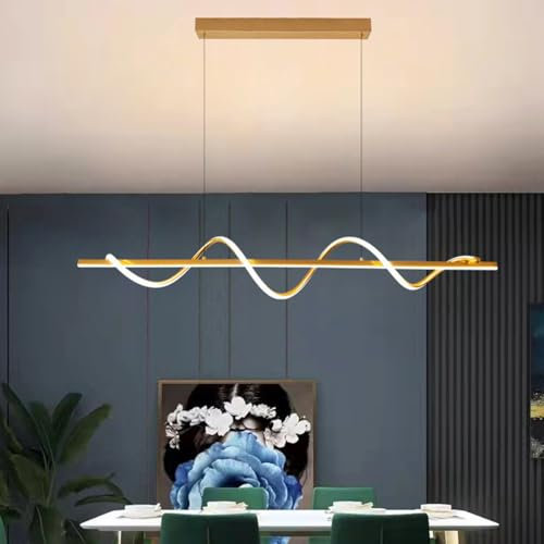Bellastein LED Pendelleuchte Esstisch hängende Linie Kunst unendlich dimmende Bar Kronleuchter Moderne LED-Hängeleuchte warme Studie Restaurant Lampe (B: Gold, 100CM)