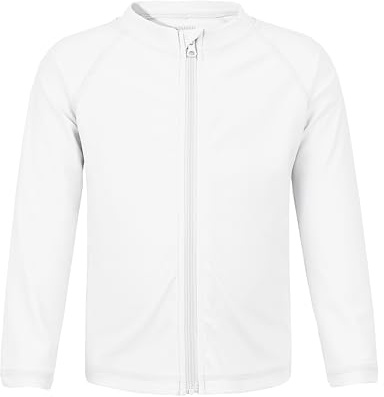 Boys Toddler Rash Guard Long Sleeve UPF 50+ Sun Protection Lightweight Swim Shirt for Baby Kids(White,4T)