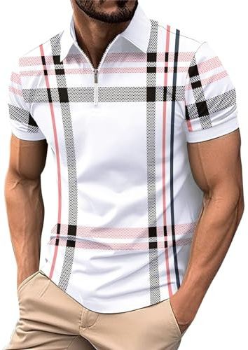 Polo T Shirts for Men UK Short Sleeves Collared T-Shirts Color Block Sports Golf Polos Outdoor Sports Athletic Tennis Performance Breathable T-Shirt for Golf Tennis Work Golf Clothing T-Shirts