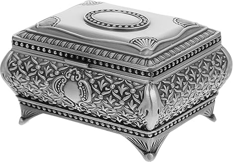 CALLARON Caja de Joyería Vintage Retro, Joyero de Metal Relieve Europeo, Caja Compacta Plateada para Mujer, para Guardar Pendientes Collares y Anillos, Decoración de Tocador y Viaje